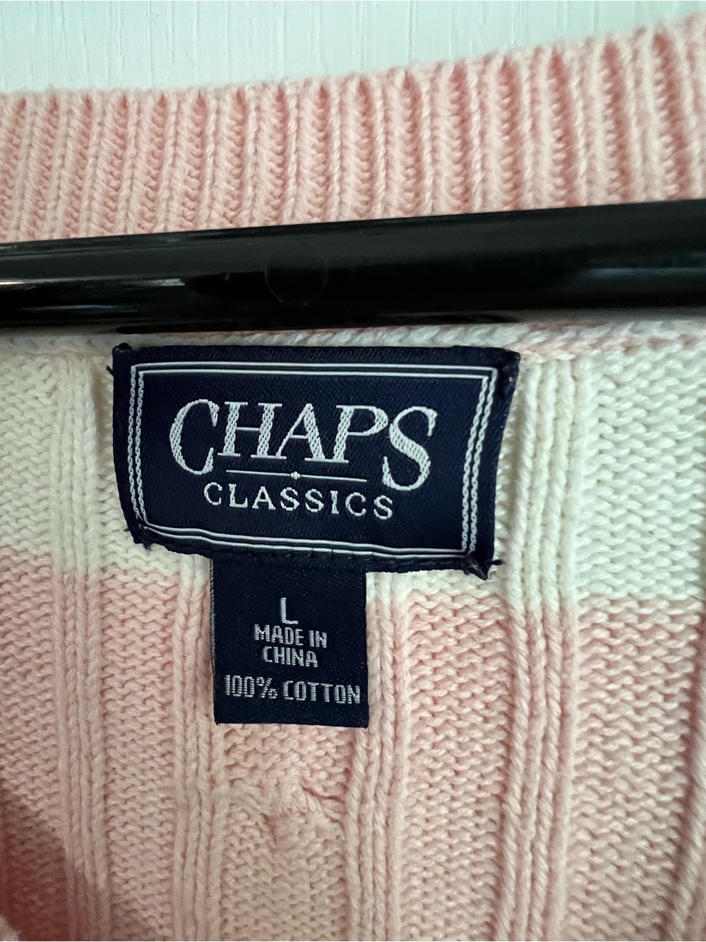 Chaps Pink & Cream Striped Cable V-Neck Sweater - Picture 2 of 3